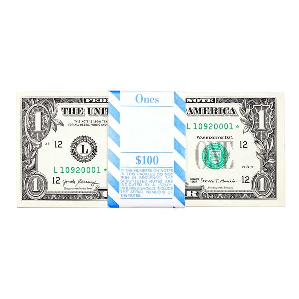 Pack of (100) Consecutive 2017 $1 Federal Reserve STAR Notes San Francisco