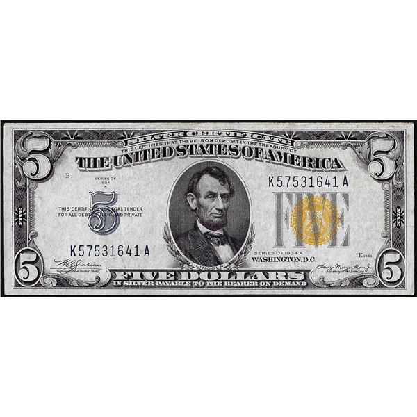 1934A $5 North Africa WWII Emergency Issue Silver Certificate Note