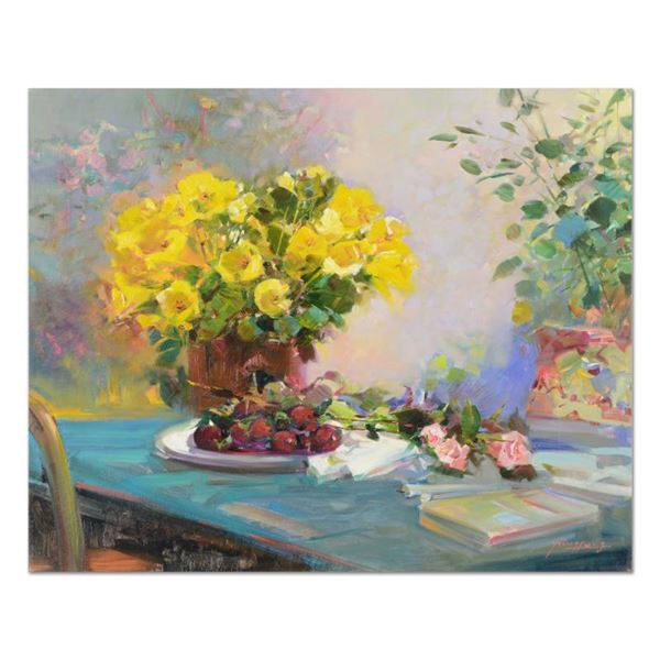 Feng Original "Buttercups And Plums" Original Oil On Canvas