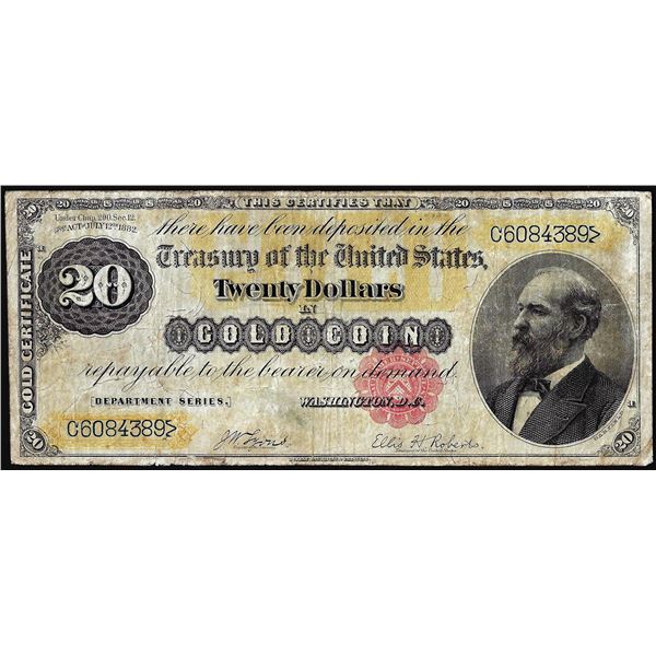 1882 $20 Gold Certificate Note
