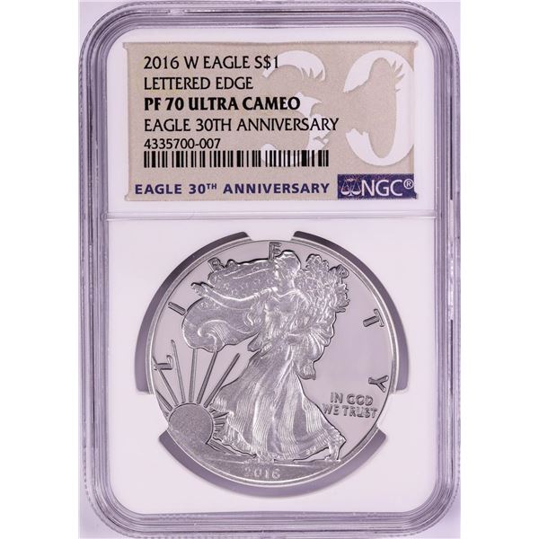 2016-W Lettered Edge $1 Proof American Silver Eagle Coin NGC PF70 Ultra Cameo