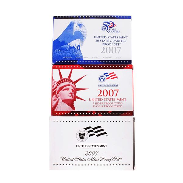 Lot of (3) 2007 United States Mint Proof Sets