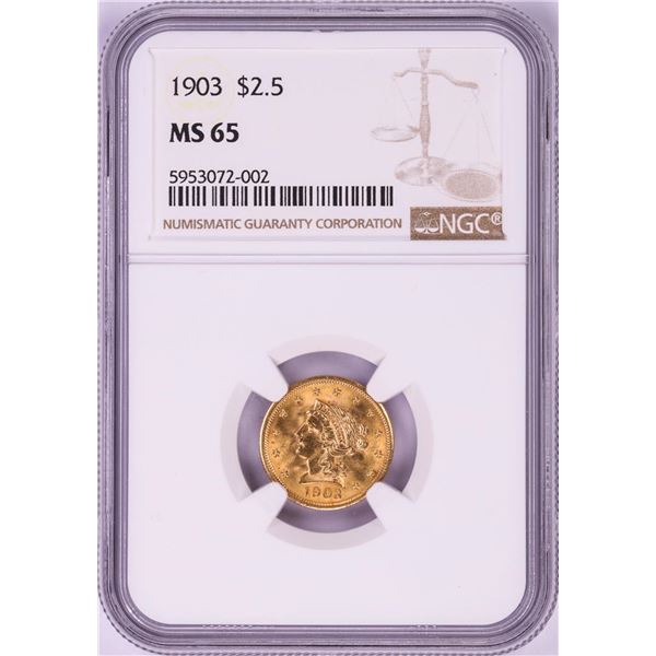 1903 $2 1/2 Liberty Head Quarter Eagle Gold Coin NGC MS65