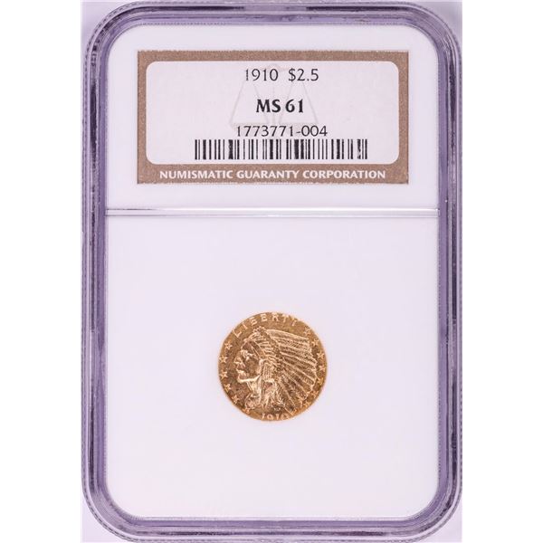 1910 $2 1/2 Indian Head Quarter Eagle Gold Coin NGC MS61