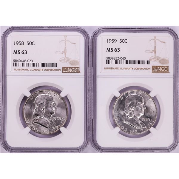 Lot of 1958-1959 Franklin Half Dollar Coins NGC MS63