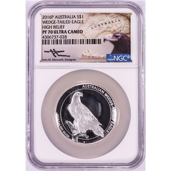 2016P High Relief $1 Australian Eagle Silver Coin NGC PF70 Ultra Cameo Mercanti Signed