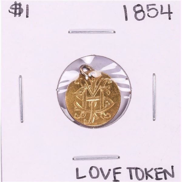 1854 $1 Liberty Head Gold Dollar Love Token Coin Pendant