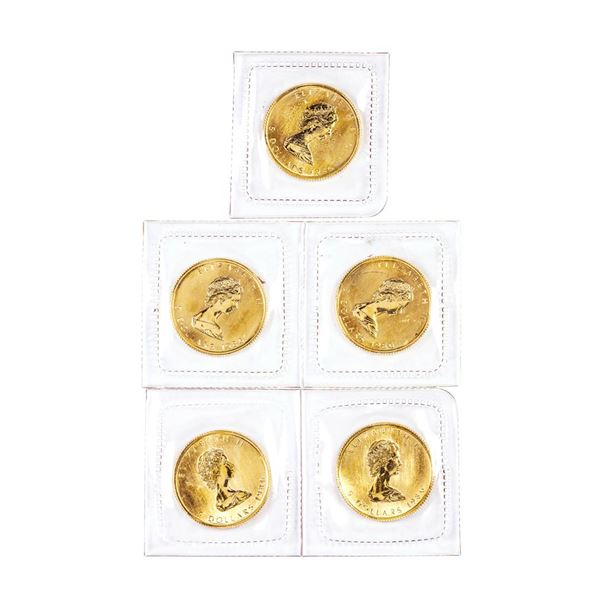 Lot of (5) Sealed 1986 Canadian $5 Maple Leaf Gold Coins