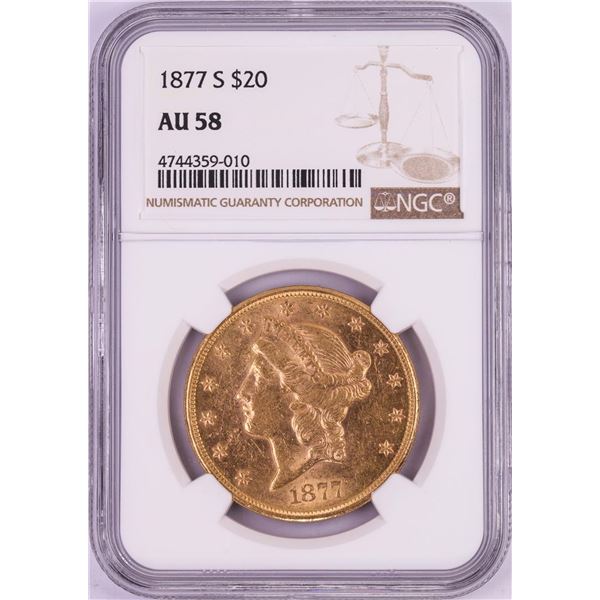 1877-S $20 Liberty Head Double Eagle Gold Coin NGC AU58