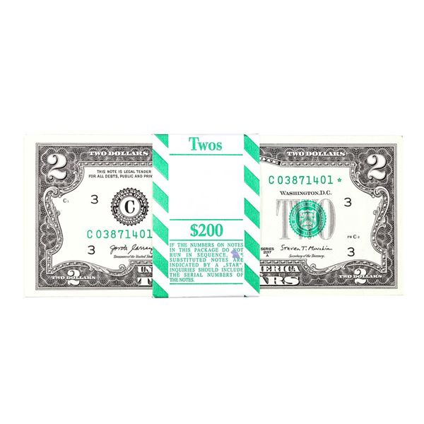 Pack of (100) Consecutive 2017A $2 Federal Reserve STAR Notes Philadelphia