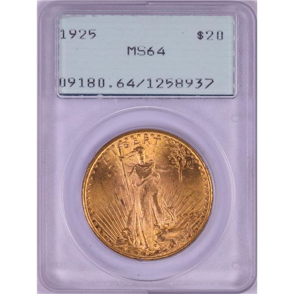 1925 $20 St. Gaudens Double Eagle Gold Coin PCGS MS64 Green Rattler Holder