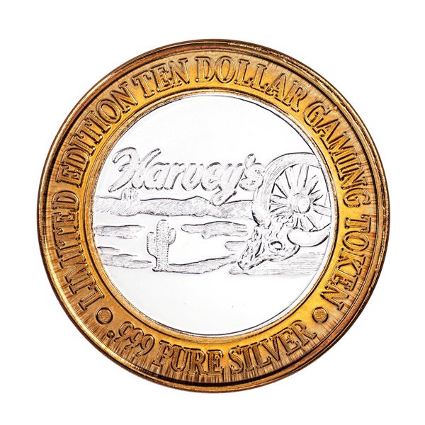 .999 Fine Silver Harveys Resort Lake Tahoe, Nevada $10 Limited Edition Gaming Token