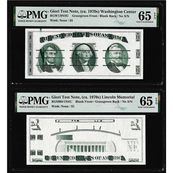 Set of Giori Test Note Washington & Lincoln Memorial PMG Gem Uncirculated 65EPQ
