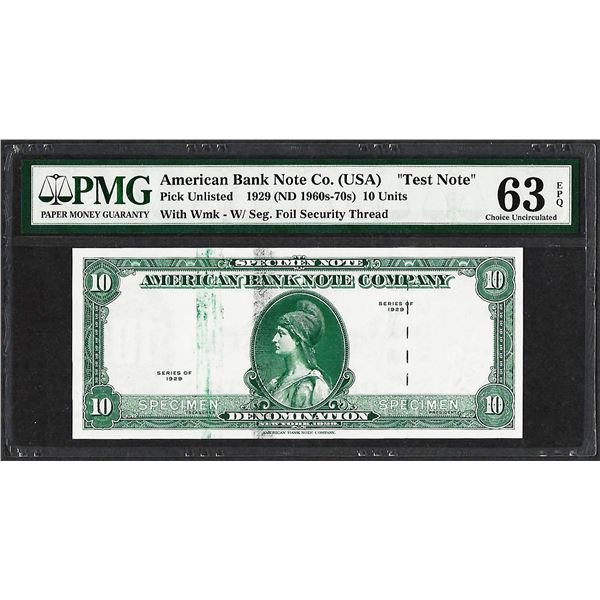 1929 10 Unit American Bank Note Co. "Test Note" PMG Choice Uncirculated 63EPQ