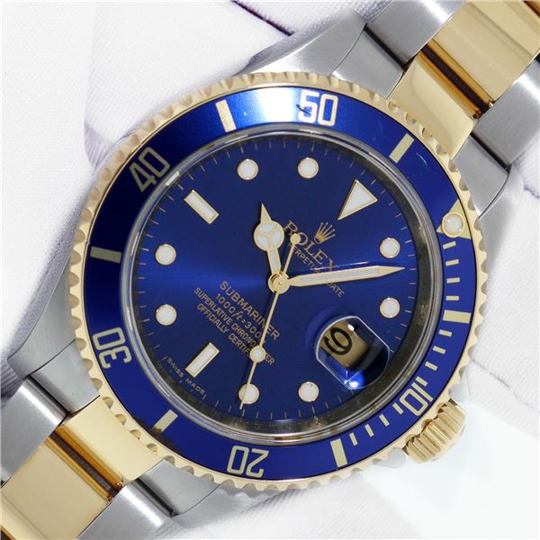 Rolex Mens Two Tone 18K Yellow Gold And Stainless Submariner With Box