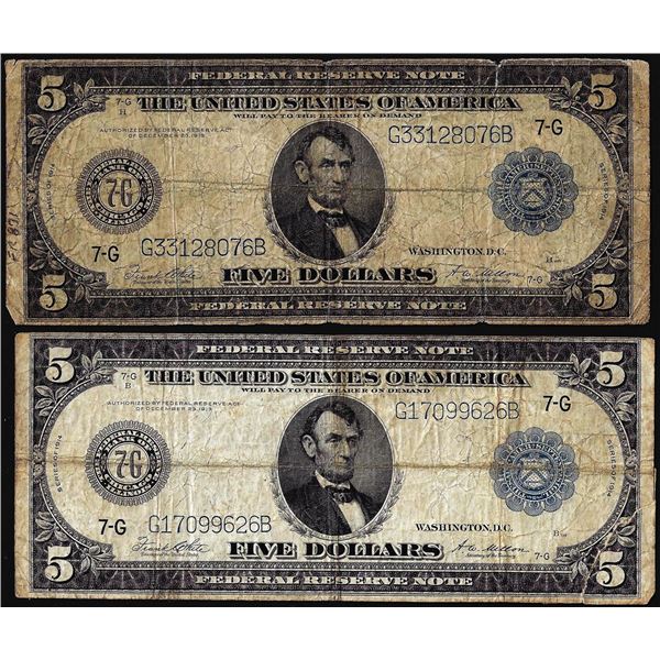 Lot of (2) 1914 $5 Federal Reserve Bank Notes Chicago