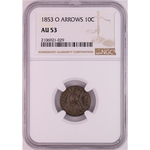 1853-O Arrows Seated Liberty Half Dime Coin NGC AU53