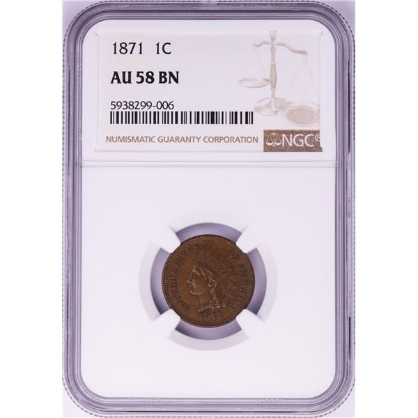 1871 Indian Head Cent Coin NGC AU58 BN