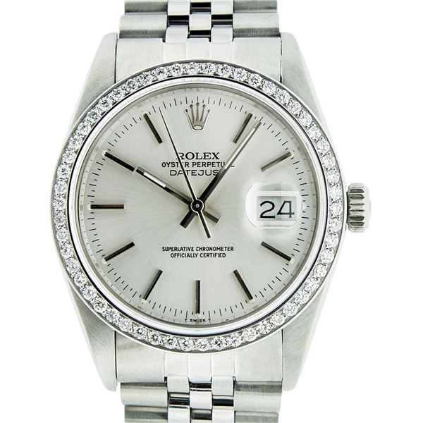 Rolex Men's Stainless Steel Silver Index Datejust Oyster Perpetual Wristwatch