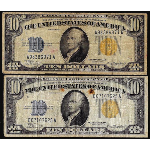 Lot of (2) 1934A $10 North Africa WWII Emergency Issue Silver Certificate Notes