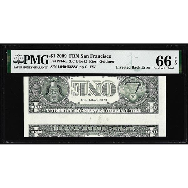 2009 $1 Federal Reserve Note Inverted Back ERROR Fr.1934-L PMG Gem Uncirculated 66EPQ