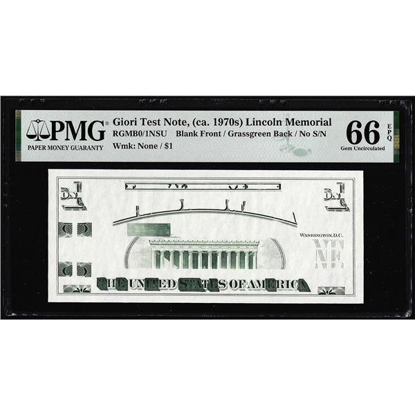 Circa 1970's Lincoln Memorial Giori Test Note PMG Gem Uncirculated 66EPQ