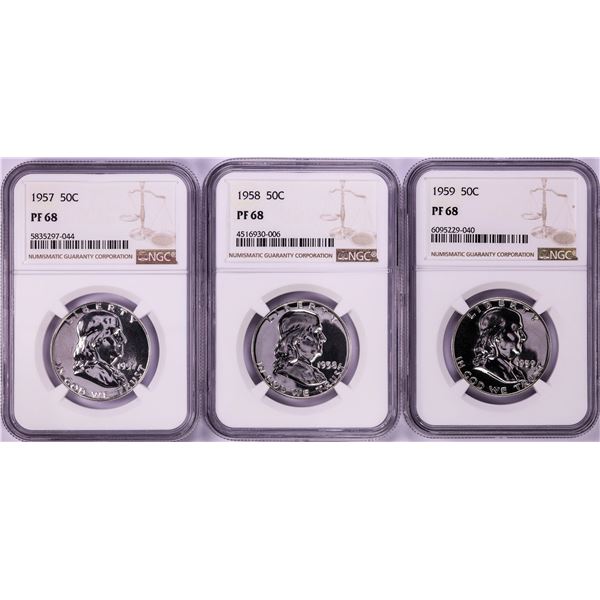 Lot of 1957-1959 Proof Franklin Half Dollar Coins NGC PF68