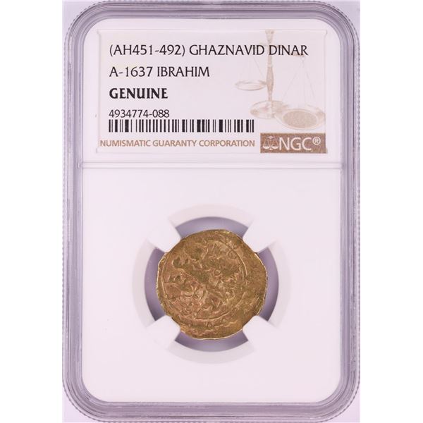 AH451-492 Ghaznavid Dinar A-1637 Ibrahim Gold Coin NGC Genuine
