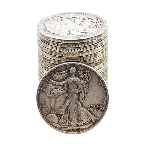 Roll of (20) Assorted Date Walking Liberty Half Dollar Coins Circulated