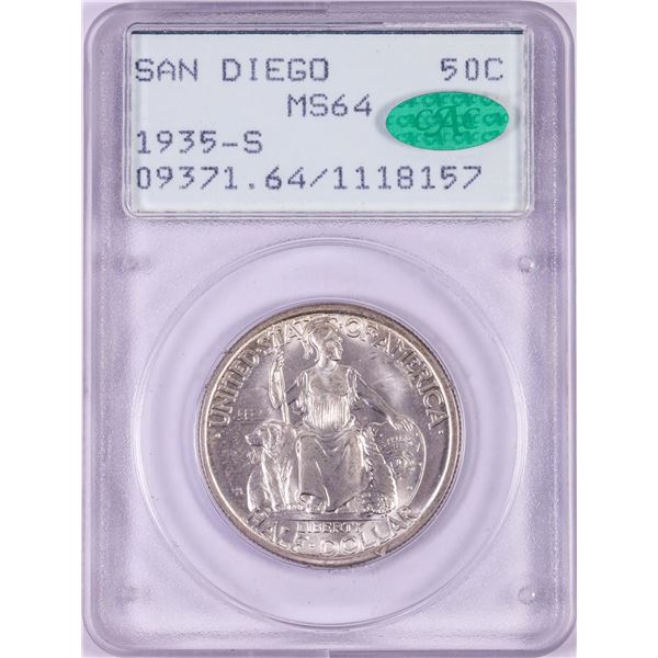 1935-S San Diego Commemorative Half Dollar Coin PCGS MS64 CAC Green Rattler Holder