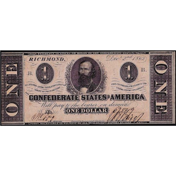 1862 $1 Confederate States of America Note