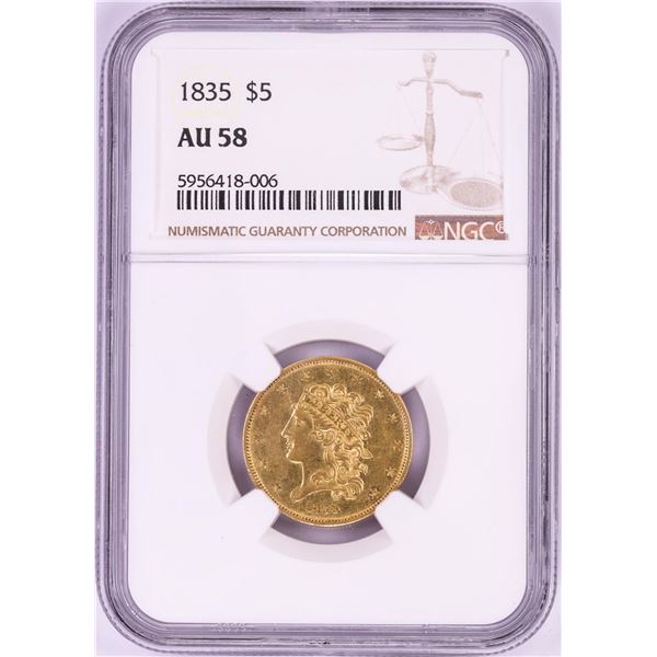 1835 $5 Classic Head Half Eagle Gold Coin NGC AU58