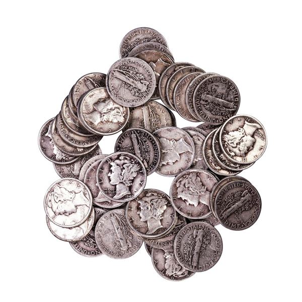 Lot of (50) Assorted Date Mercury Dime Coins