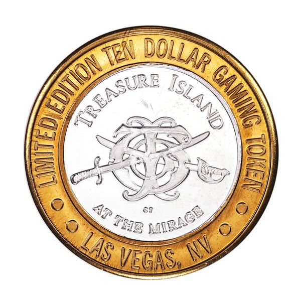 .999 Silver Treasure Island Las Vegas $10 Casino Gaming Token Limited Edition