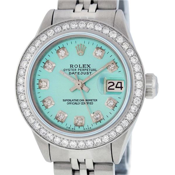 Rolex Ladies Stainless Steel Ice Blue Diamond Datejust Wristwatch