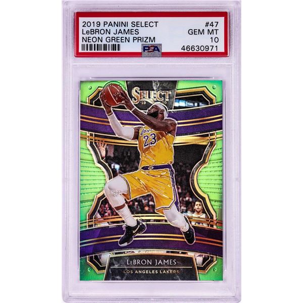 2019 Panini Select Neon Green Prizm LeBron James NBA Card #47 - 27/75 PSA Gem Mint 10