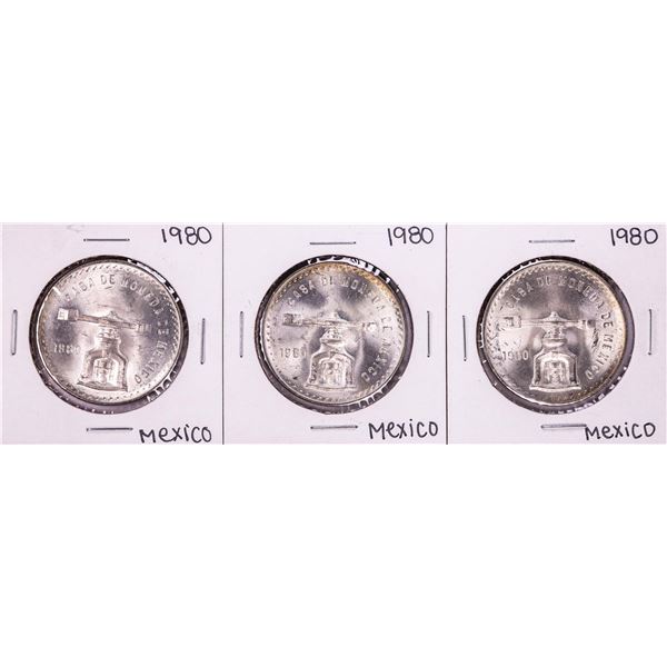 Lot of (3) 1980 Mexico Onza Silver Coins