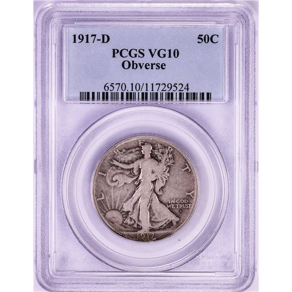 1917-D Obverse Walking Liberty Half Dollar Coin PCGS VG10