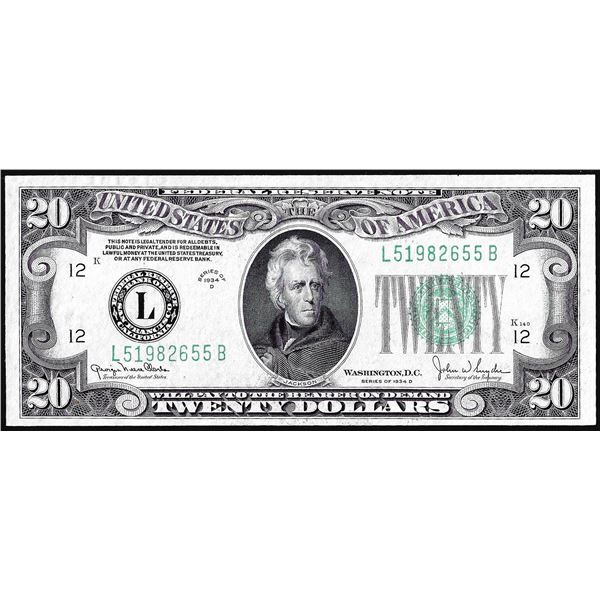 1934D $20 Federal Reserve Note San Francisco