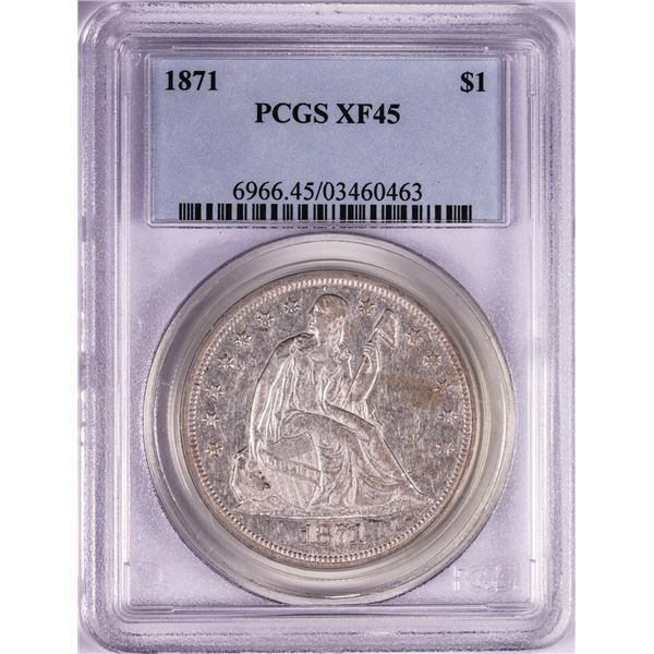 1871 $1 Seated Liberty Silver Dollar Coin PCGS XF45
