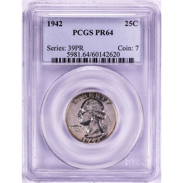 1942 Proof Washington Quarter Coin PCGS PR64