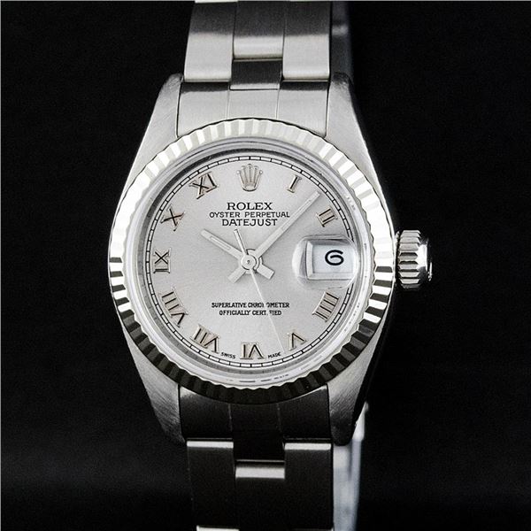 Rolex Ladies Stainless Steel Slate Grey Oyster Datejust Wristwatch