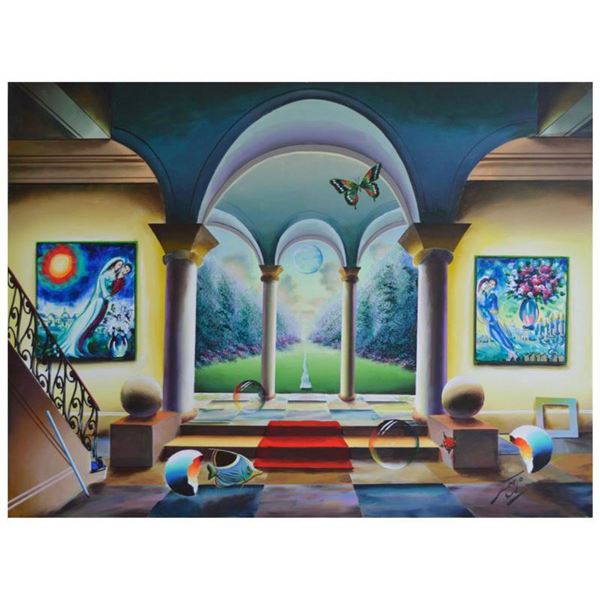 Ferjo, "Step Into the Garden" Original Painting on Canvas, Hand Signed with Letter of Authenticity.
