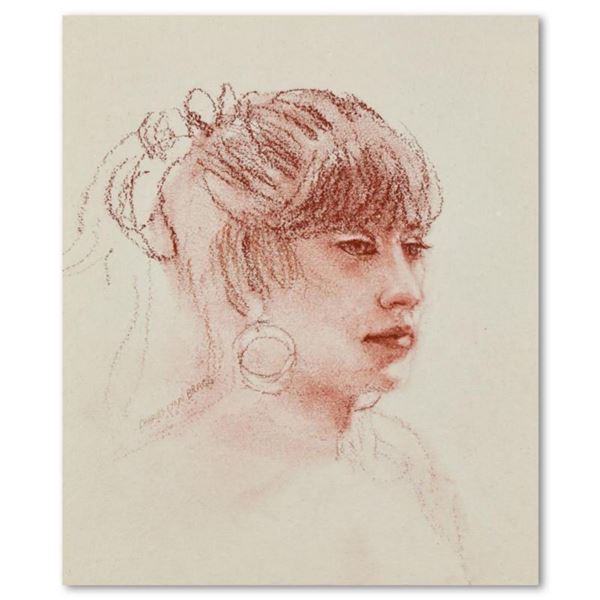 Charles Lynn Bragg, "Lisa" Original Conte Drawing, Hand Signed with Letter of Authenticity