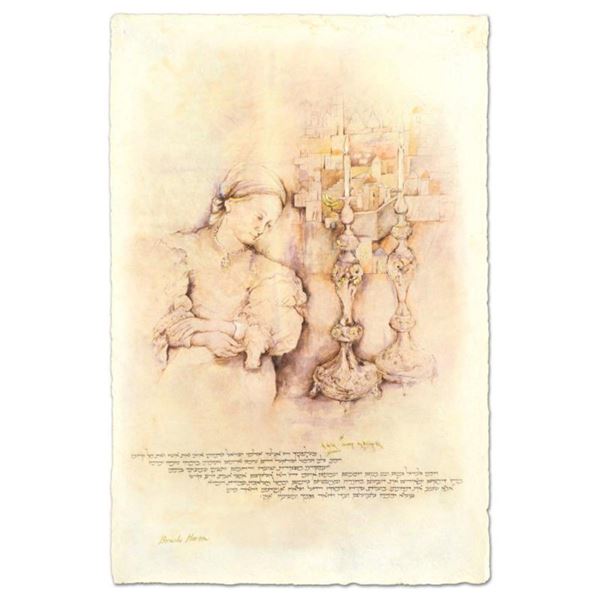 Brachi Horen, "Candle Prayer" Hand-Embellished Mixed Media with Goldleaf, Hand Signed with Certifica