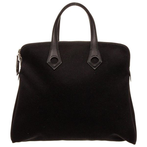 Hermes Black Canvas Heeboo Satchel Bag
