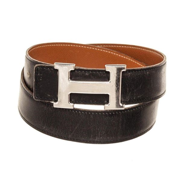 Hermes Black Brown Leather H Belt