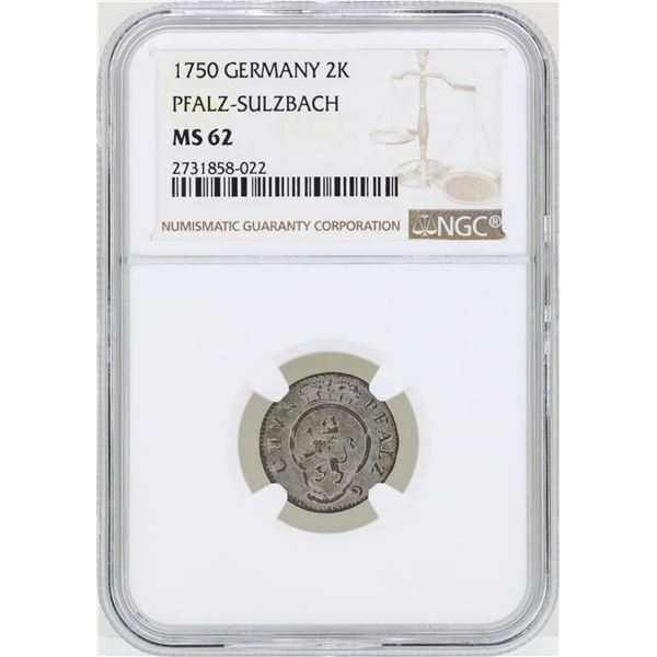 1750 Germany 2 Kreuzer Pfalz-Sulzbach Coin NGC MS62