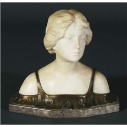 1 MARBLE BUST OF A MAIDEN with a bronze mount