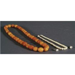 1 AMBER NECKLACE, 30" together with faux pear